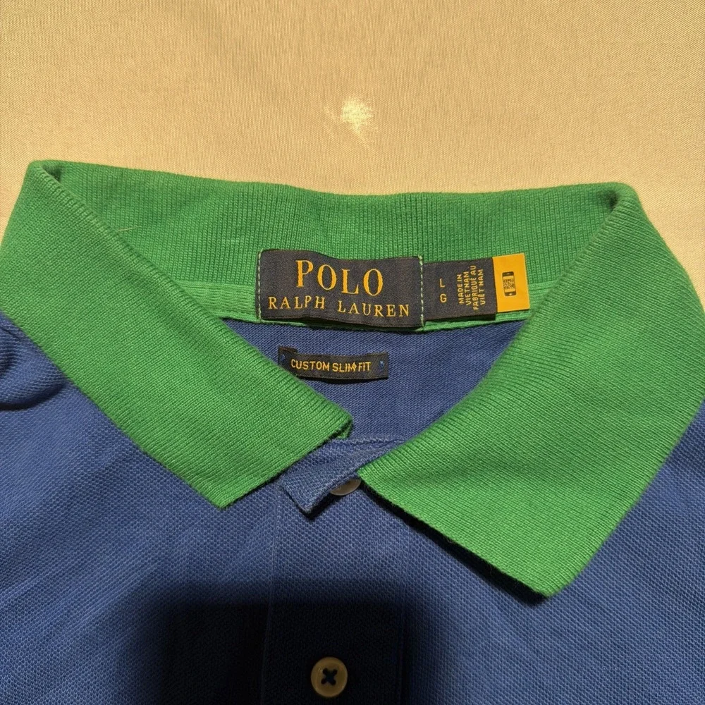 Polo Ralph Lauren Golf Shirt Mens‎ Large Blue Green Custom Slim Fit Big Pony #3